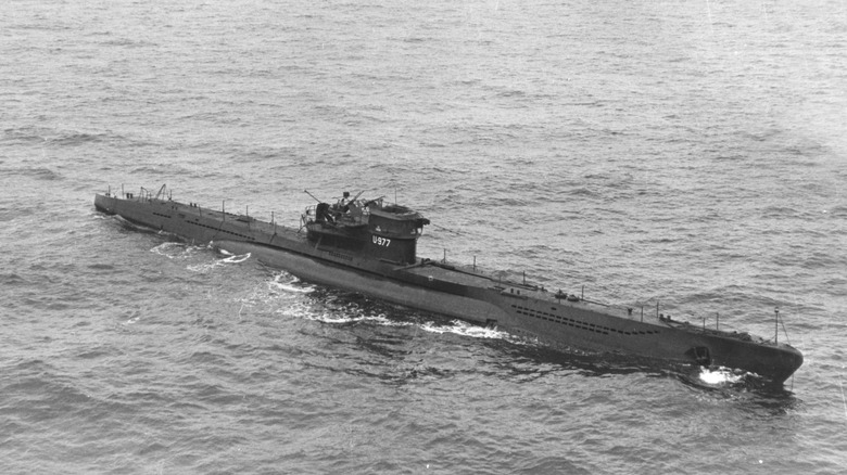 U-977 German Type-VIIC U-Boat at sea, used as target practice