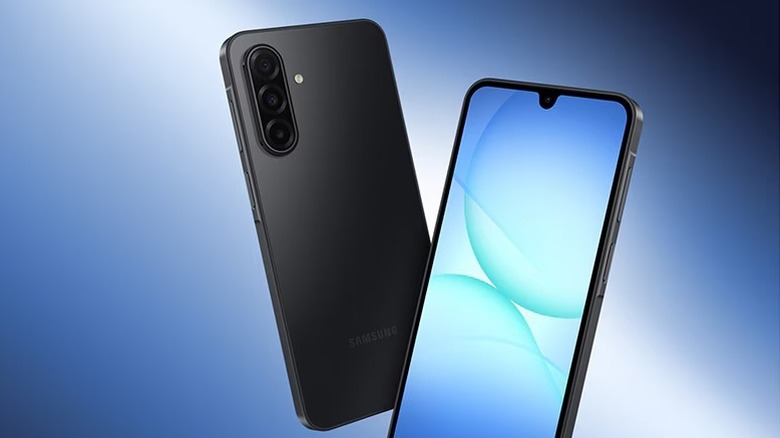 Samsung Galaxy A17 on white blue background