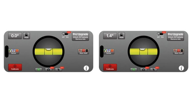 Two phone screens horizontal showing level