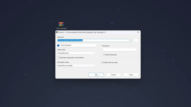 7-zip extracting a file on Windows