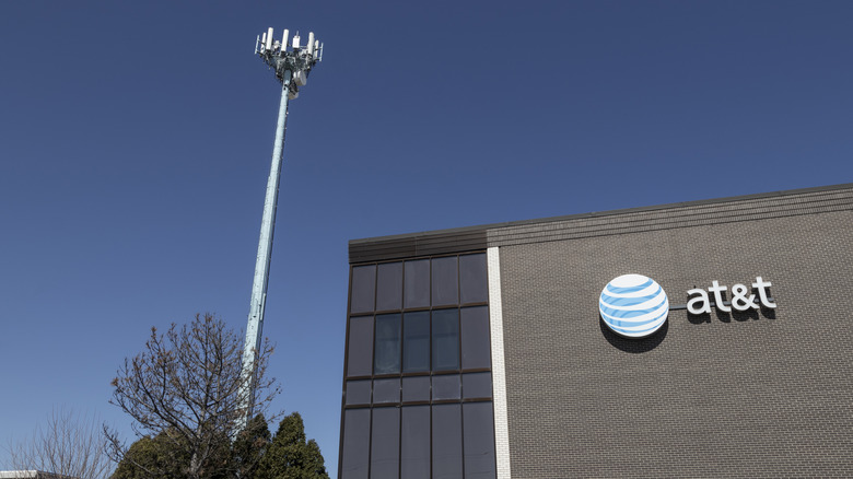 AT&T building with tower in background