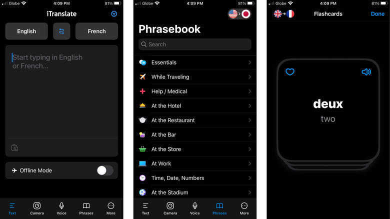 iTranslate Translator app screens features