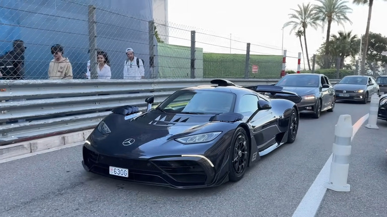 A shot of George Russell driving his Mercedes-AMG One