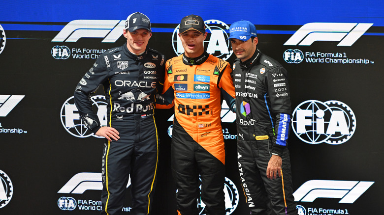 Max Verstappen, Lando Norris, and Carlos Sainz together at the 2025 Las Vegas Grand Prix