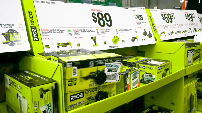 Ryobi tool bundles at a hardware store