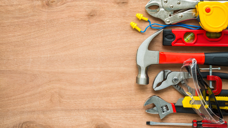 tools on a wooden work surface