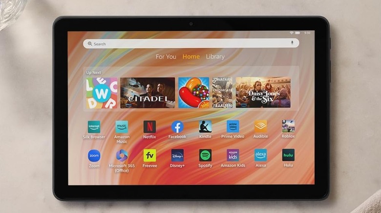 Amazon Fire HD 10 on beige background