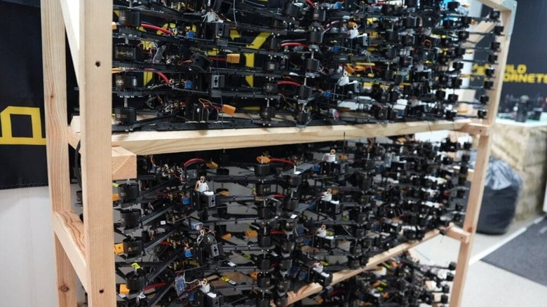 Wild Hornet drones stored on a shelf