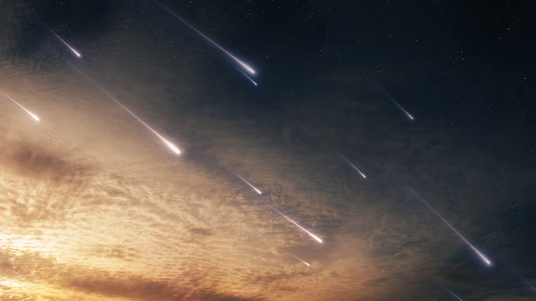 Meteor shower at sunset