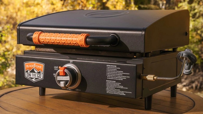 Closed Blackstone 1900 On The Go Tabletop Griddle on table
