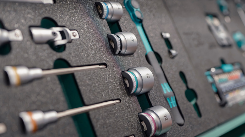 Tools neatly arranged in a toolbox insert
