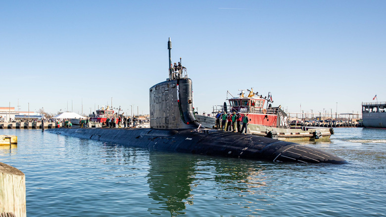 The USS Washington (SSN 787), a Virginia-class submarine moored at Naval Station, Norfolk.
