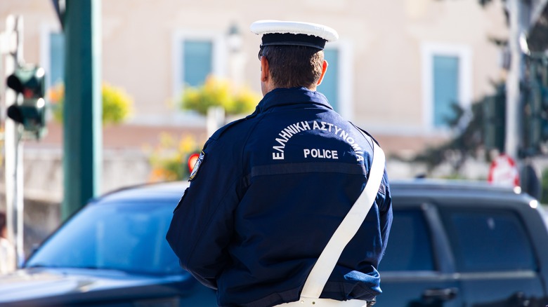 Greek policeman monitoring traffic
