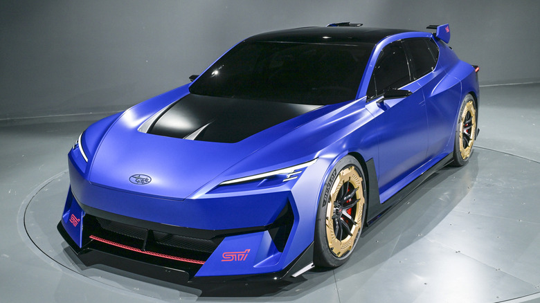 Front 3/4 view of Subaru Performance-E STI Concept from Japan Mobility Show