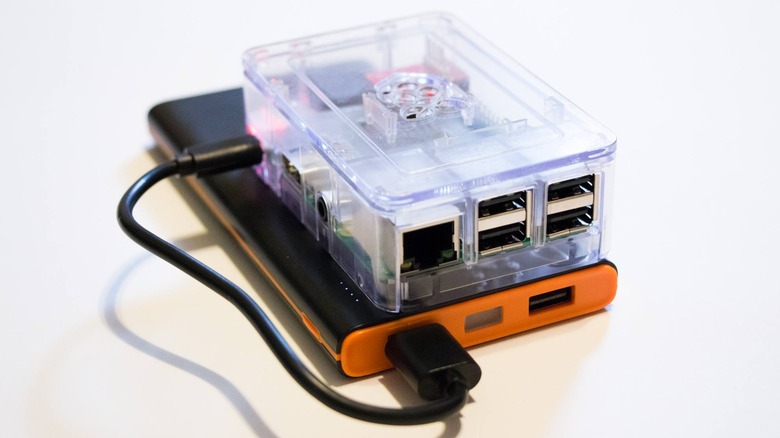 Raspberry Pi computer with external drive attached acting as an Internet-in-a-box server