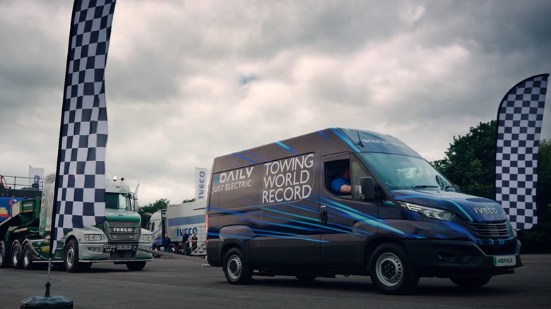 Iveco van attempting a towing world record