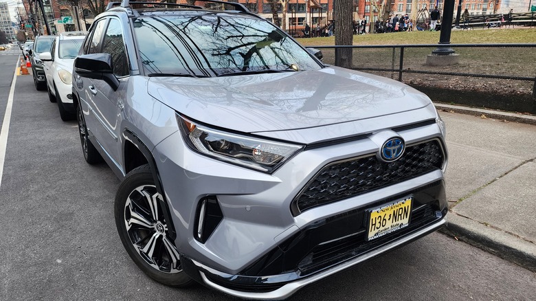 Silver Toyota RAV4 parked on New York street