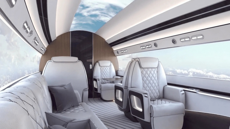 the interior of the phantom 3500 has leather seats and is lined with screens for windows