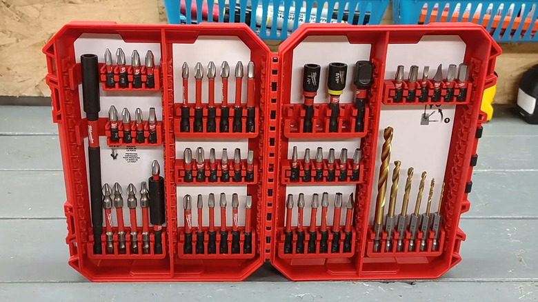 The 60-piece Craftsman drill bit kit opened on a work desk