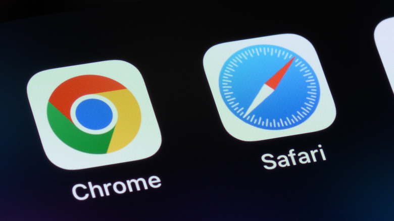 Chrome and Safari Web browser apps as seen on an iPhone display.