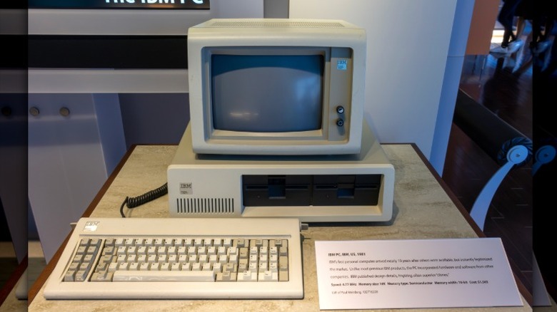 IBM 5150 Personal Computer with monitor and keyboard on display at the Computer History Museum