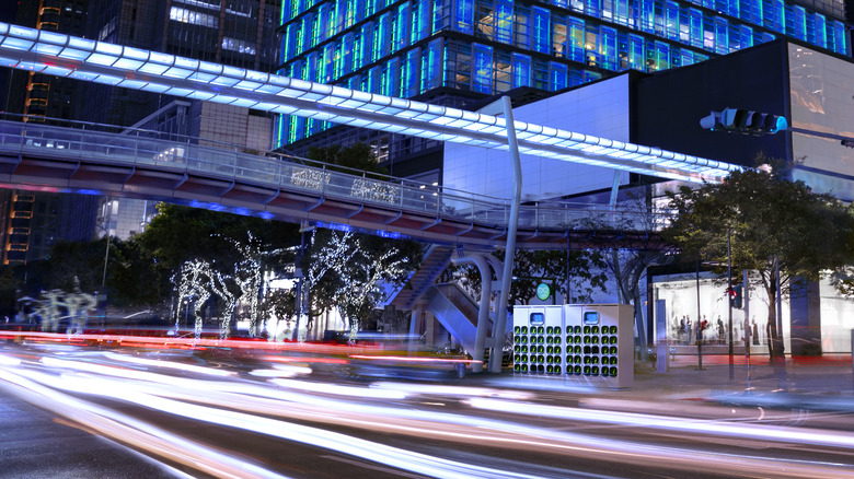 Gogoro GoStation in city at night