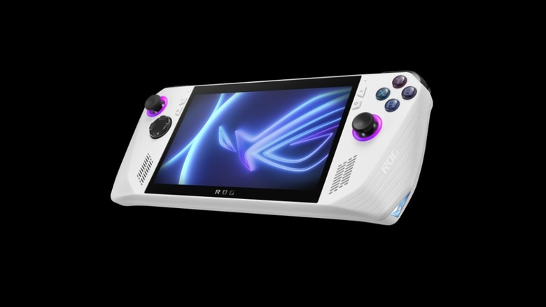 ROG Ally Gaming Console In White Against Black Background