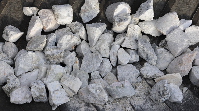 Pile of raw lithium ore rocks
