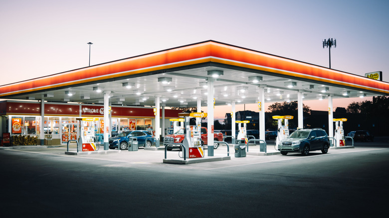 Gas station photographed from the corner