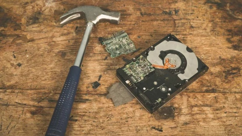 hard drive and a hammer 