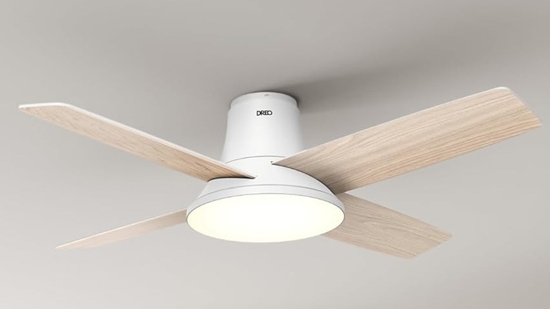Dreo smart ceiling fan with light mounted on ceiling