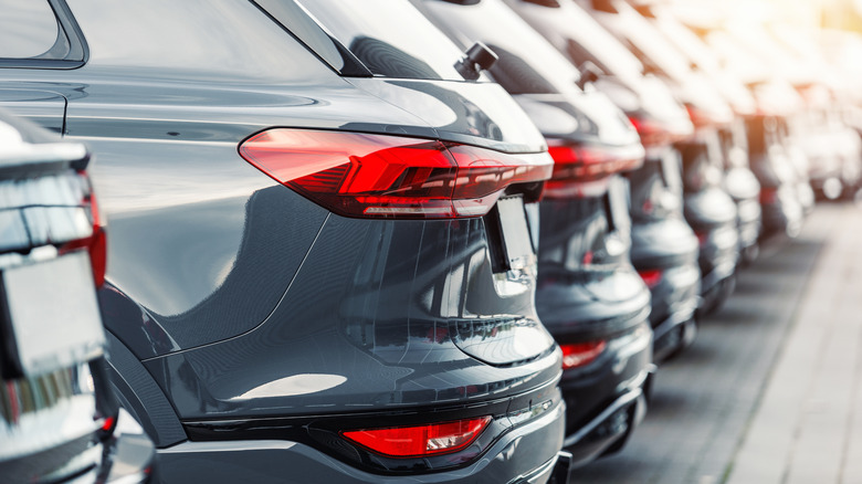 Row of vehicles on a lot.