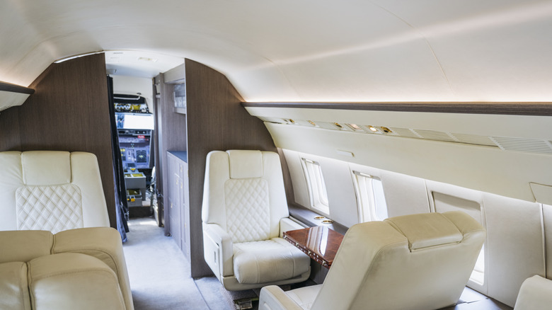 Private jet view of flight deck with no door from cabin