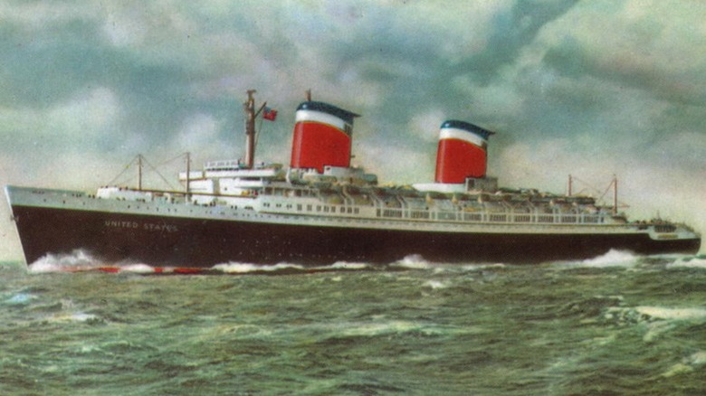 Colorized B&W photograph of the SS United States undergoing sea trials