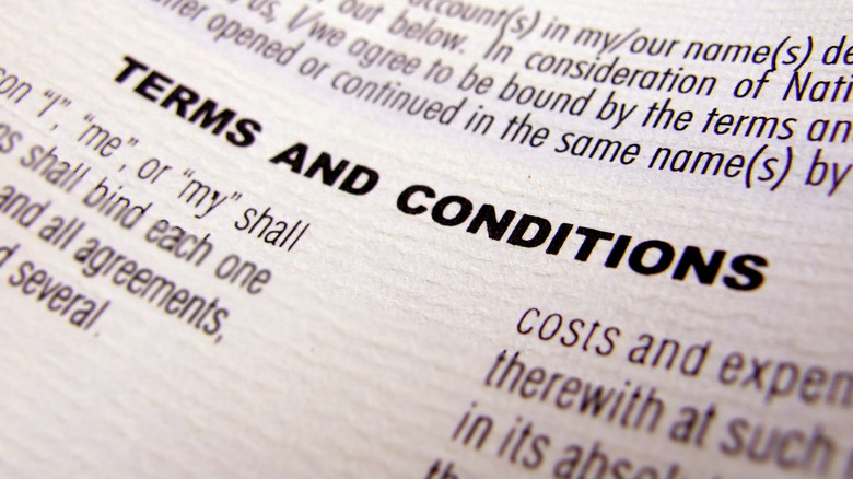 Close up of a legal document showing the heading "Terms and Conditions"