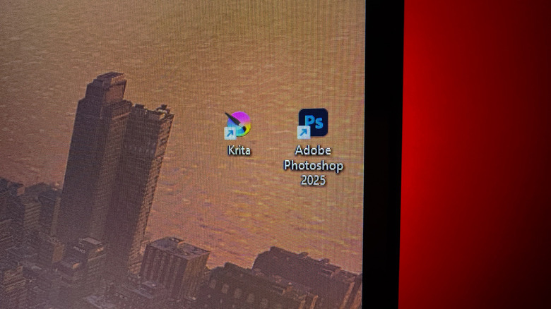 Photoshop and Krita apps on a desktop