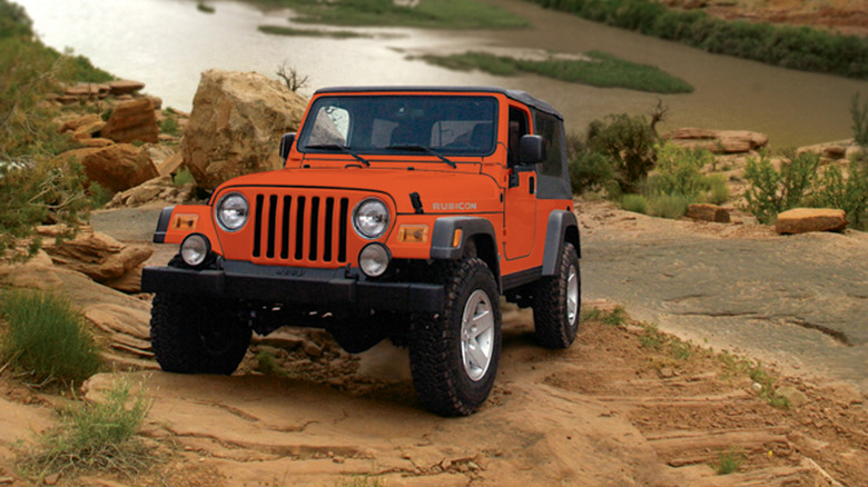 Red 2005 Jeep Wrangler in the desert