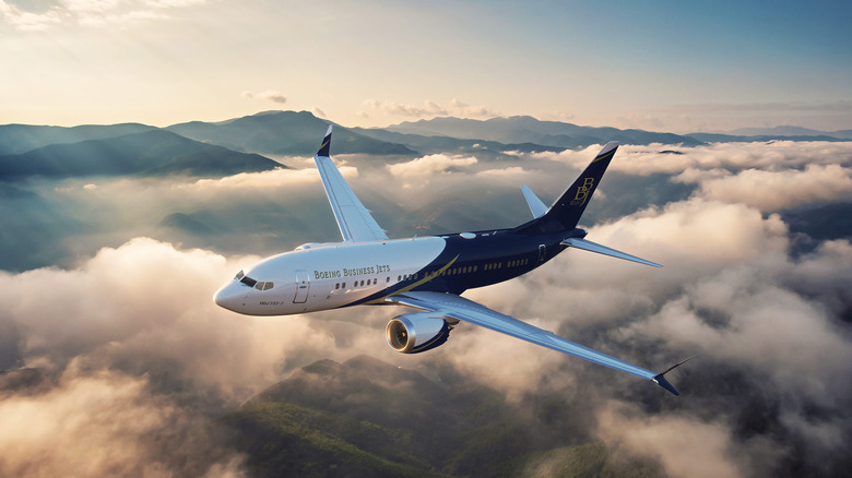 A Boeing Business 737-7 jet in the air