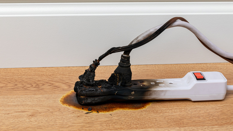 Picture showing surge protector that has malfunctioned and melted