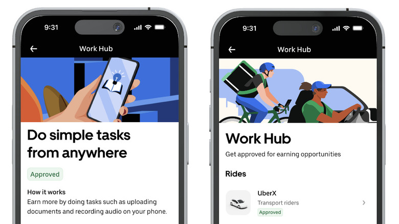 Uber tasks under the app's Work Hub