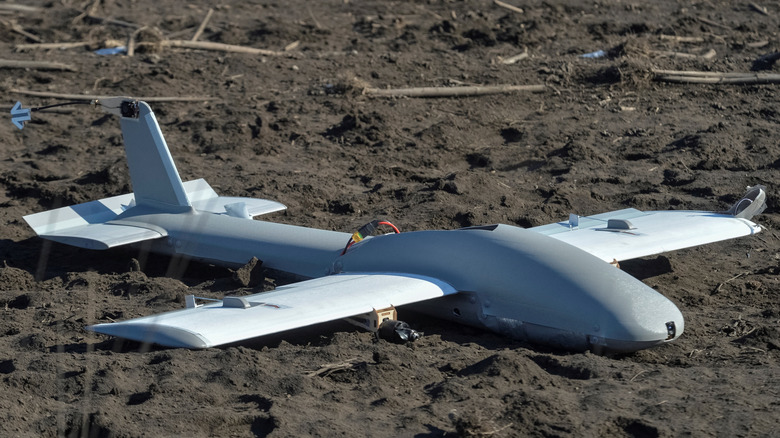 Downed Russian drone lying where it crashed