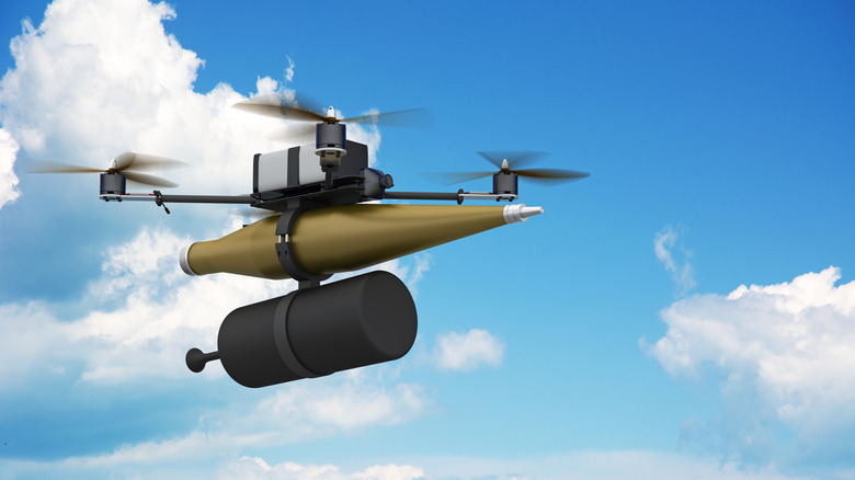 A complex drone in flight.