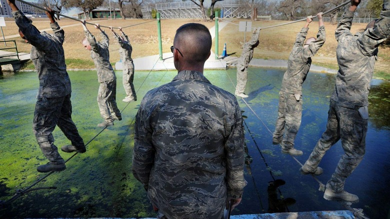 Air Force Recruits exercising during basic training