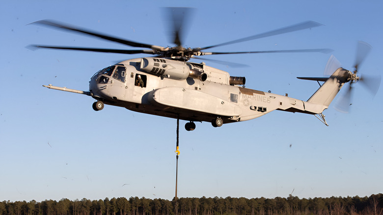 A Sikorsky CH-53K helicopter undergoing tests.