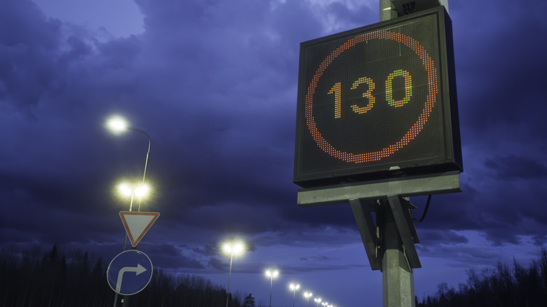 Digital speed limit sign on European highway