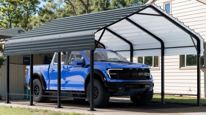 truck under walsunny carport in driveway