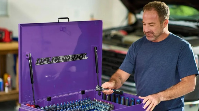 Man taking ratchet from U.S. General tool box