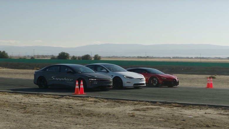 tesla lucid bugatti drag race