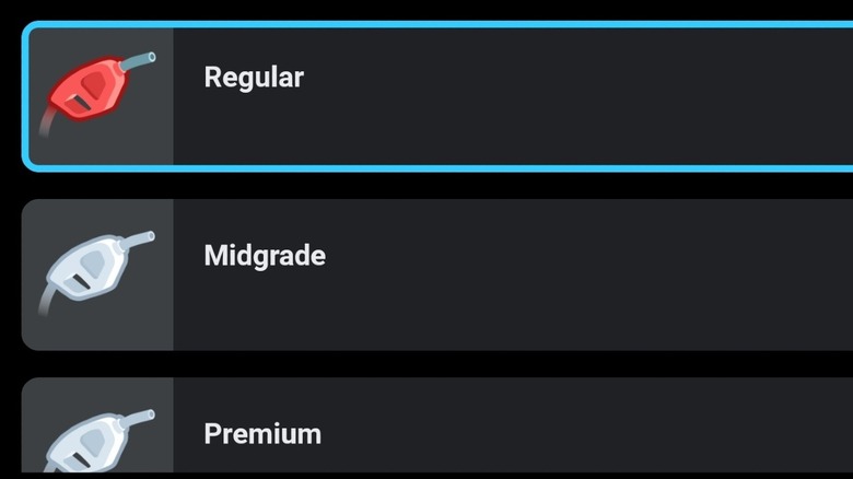 Waze fuel selection screenshot