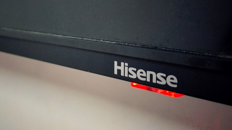 Close up of Hisense TV showing solid red light